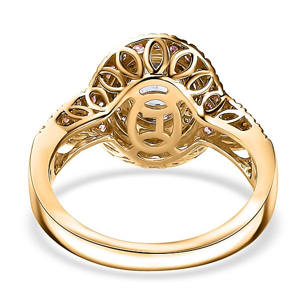 Certified & Appraised Luxoro AAA Santa Maria Aquamarine Mahenge Spinel And I2 Diamond 2.05 Ctw Double Halo Ring In 14K Yellow Gold 5.05 Grams