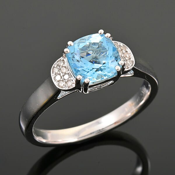 Certified & Appraised Luxoro AAA Santa Maria Aquamarine And G-H I2 Diamond 1.55 Ctw Ring In 10K White Gold