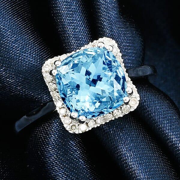 Certified & Appraised Luxoro AAA Santa Maria Aquamarine And G-H I2 Diamond 3.35 Ctw Ring In 14K White Gold