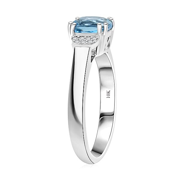 Certified & Appraised Luxoro AAA Santa Maria Aquamarine And G-H I2 Diamond 1.55 Ctw Ring In 10K White Gold