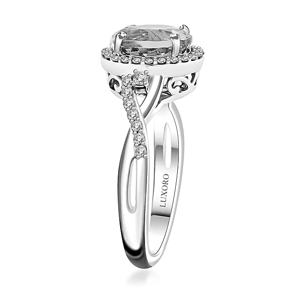 Certified & Appraised Luxoro AAA Santa Maria Aquamarine And G-H I2 Diamond 2.05 Ctw Ring In 14K White Gold 4 Grams