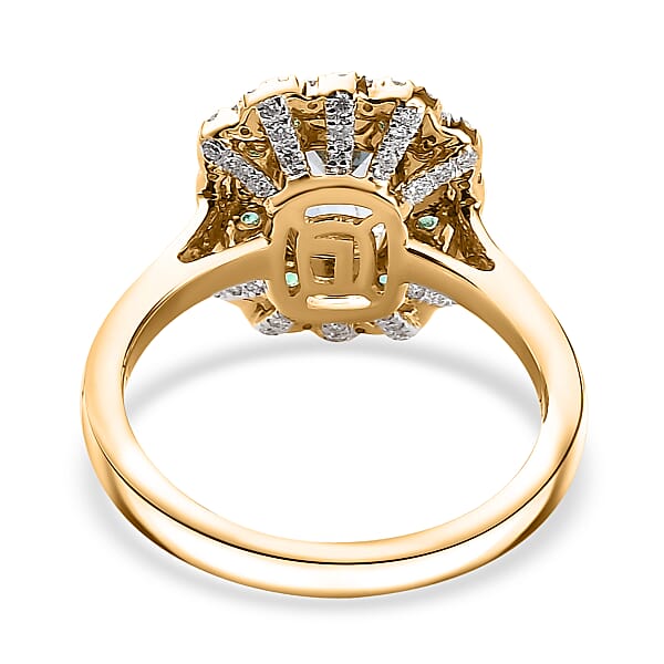 Certified & Appraised Luxoro AAA Santa Maria Aquamarine Boyaca Colombian Emerald And I2 Diamond 1.95 Ctw Ring In 14K Yellow Gold