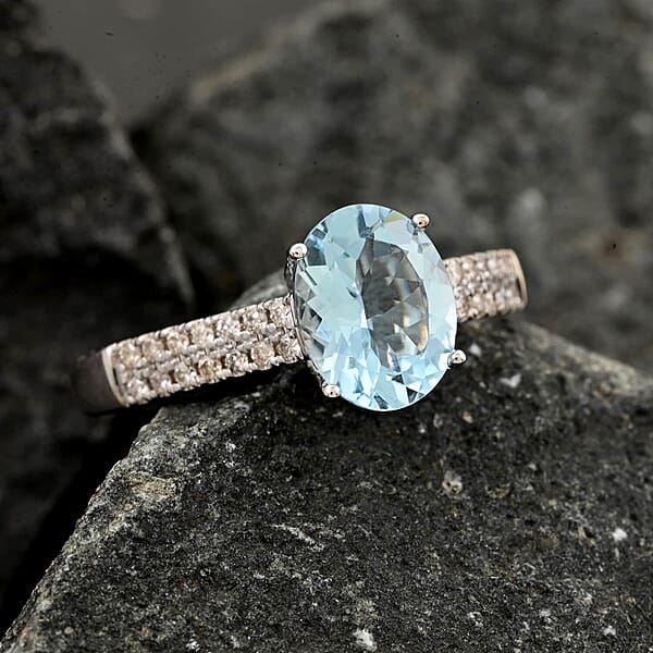 Certified & Appraised Luxoro AAA Santa Maria Aquamarine And G-H I2 Diamond 2.00 Ctw Ring In 14K White Gold