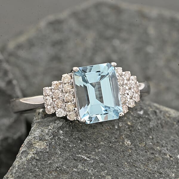 Certified & Appraised Luxoro AAA Santa Maria Aquamarine And G-H I2 Diamond 1.85 Ctw Ring In 14K White Gold