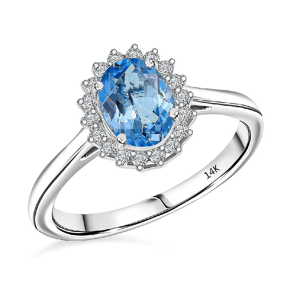 Certified & Appraised Luxoro AAA Santa Maria Aquamarine and G-H I2 Diamond 1.16 ctw Ring in 14K White Gold