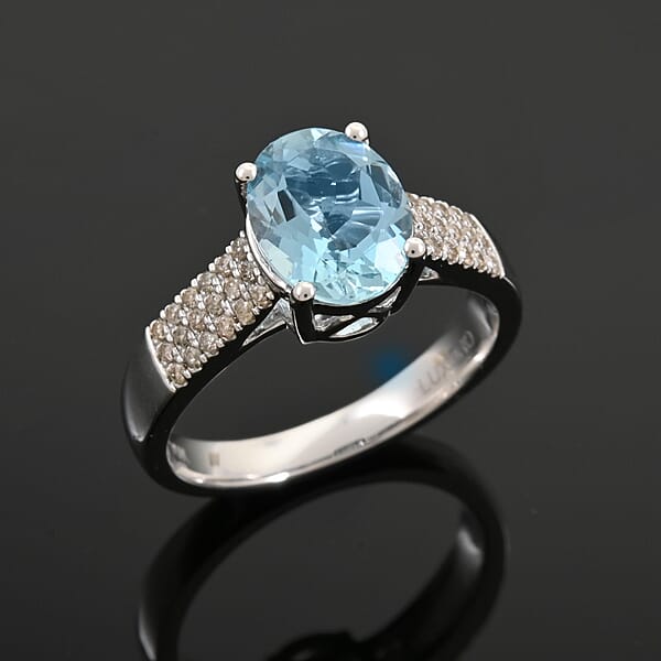 Certified & Appraised Luxoro AAA Santa Maria De Itabira Aquamarine And G-H I2 Diamond 1.75 Ctw Ring In 10K White Gold