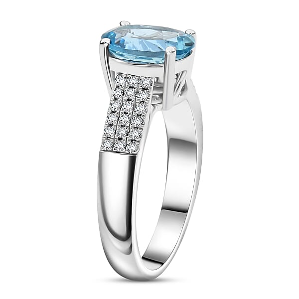 Certified & Appraised Luxoro AAA Santa Maria De Itabira Aquamarine And G-H I2 Diamond 1.75 Ctw Ring In 10K White Gold