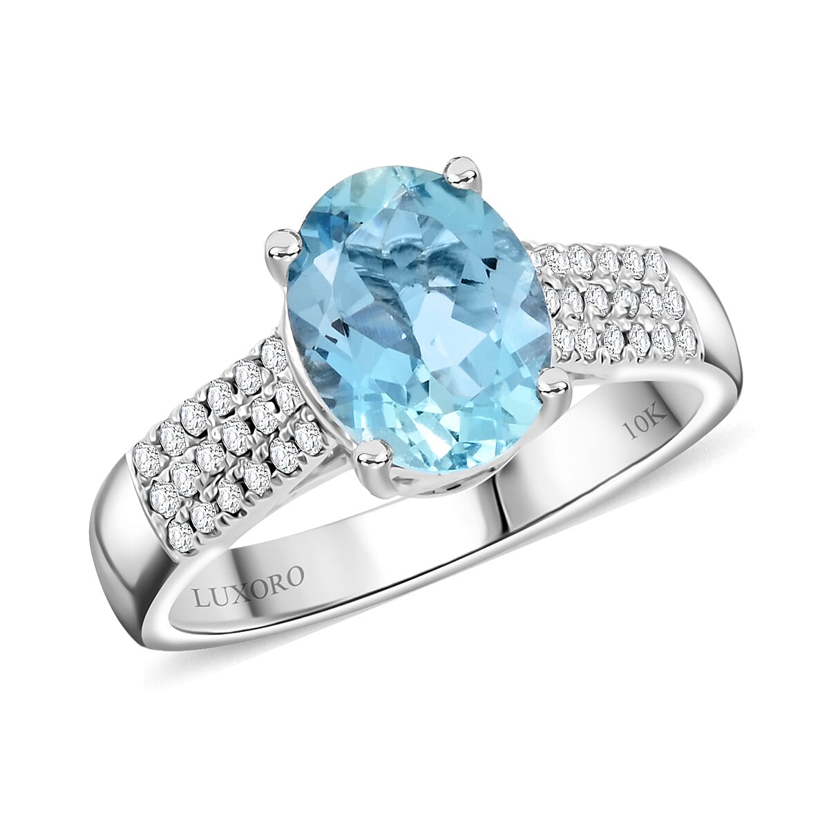Certified & Appraised Luxoro AAA Santa Maria de Itabira Aquamarine and G-H I2 Diamond 1.75 ctw Ring in 10K White Gold