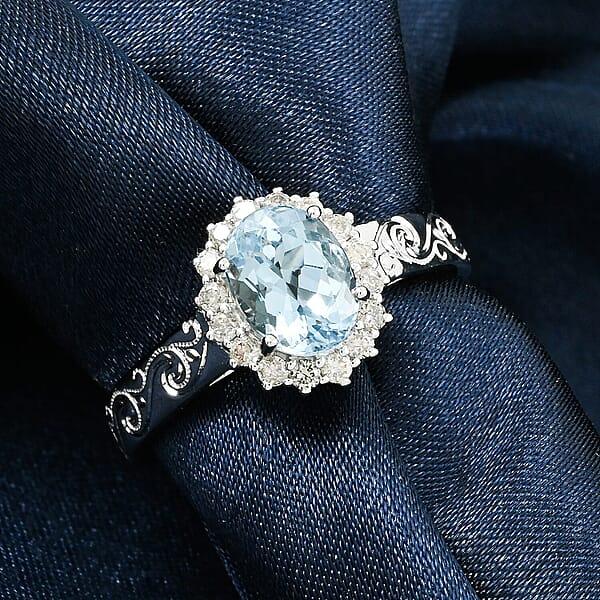 Certified & Appraised Luxoro AAA Santamaria Aquamarine And White Diamond I2 1.50 Ctw Ring In 14K White Gold
