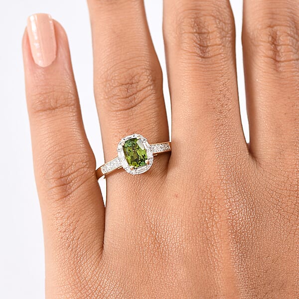 Certified & Appraised Luxoro AAA Sapo Green Tourmaline And I2 Diamond 1.57 Ctw Ring In 10K Yellow Gold