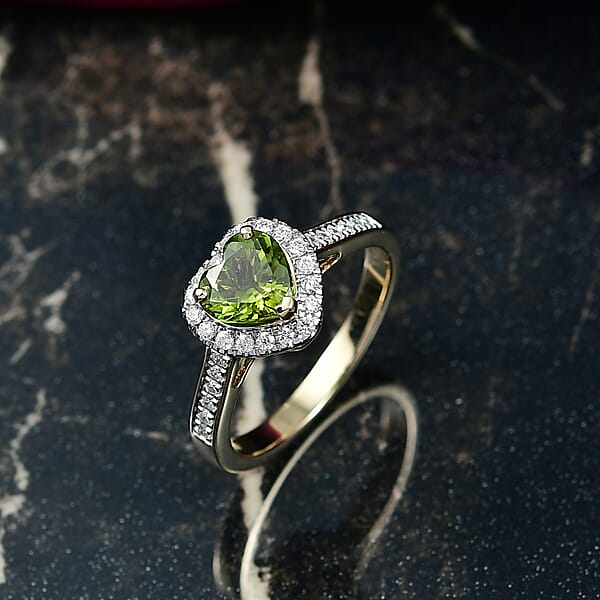 Certified & Appraised Luxoro AAA Sapo Green Tourmaline And I2 Diamond 1.40 Ctw Ring In 10K Yellow Gold