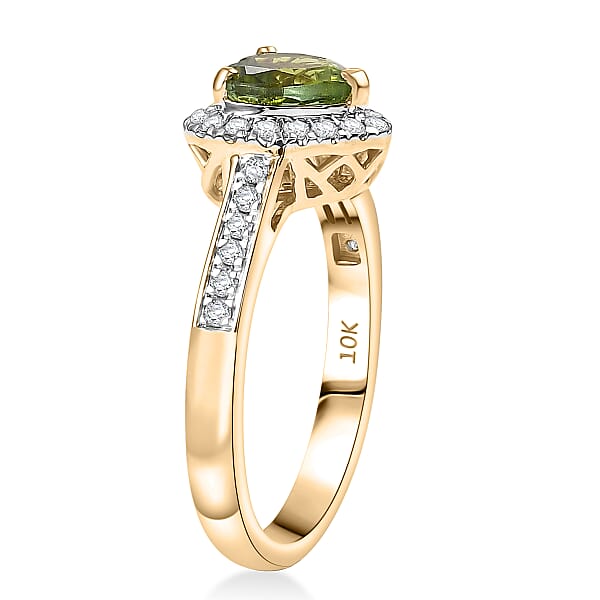 Certified & Appraised Luxoro AAA Sapo Green Tourmaline And I2 Diamond 1.40 Ctw Ring In 10K Yellow Gold