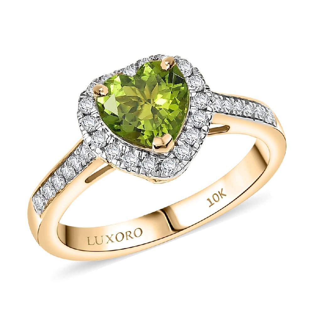 Certified & Appraised Luxoro AAA Sapo Green Tourmaline and I2 Diamond 1.40 ctw Ring in 10K Yellow Gold