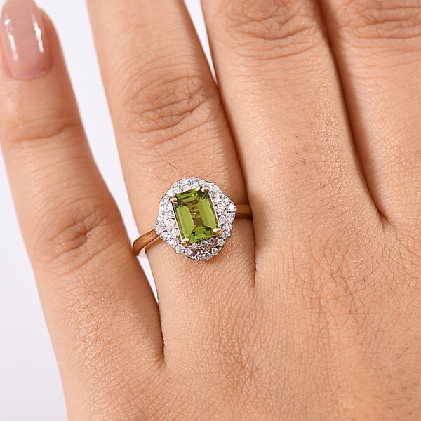 Certified & Appraised Luxoro AAA Sapo Green Tourmaline And I2 Diamond 1.70 Ctw Ring In 10K Yellow Gold
