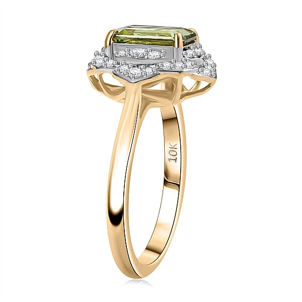Certified & Appraised Luxoro AAA Sapo Green Tourmaline And I2 Diamond 1.70 Ctw Ring In 10K Yellow Gold