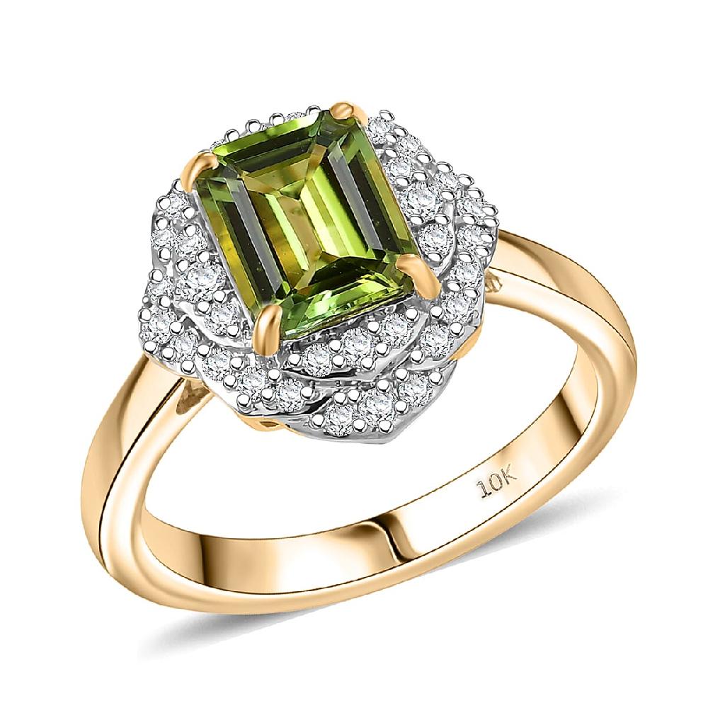 Certified & Appraised Luxoro AAA Sapo Green Tourmaline and I2 Diamond 1.70 ctw Ring in 10K Yellow Gold