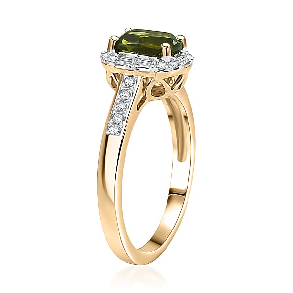 Certified & Appraised Luxoro AAA Sapo Green Tourmaline And I2 Diamond 1.57 Ctw Ring In 10K Yellow Gold