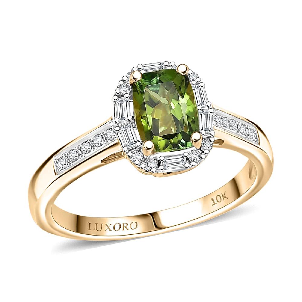 Certified & Appraised Luxoro AAA Sapo Green Tourmaline and I2 Diamond 1.57 ctw Ring in 10K Yellow Gold