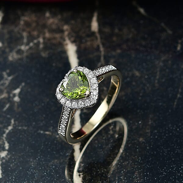 Certified & Appraised Luxoro AAA Sapo Green Tourmaline And I2 Diamond 1.40 Ctw Ring In 10K Yellow Gold