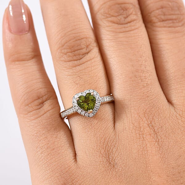 Certified & Appraised Luxoro AAA Sapo Green Tourmaline And I2 Diamond 1.40 Ctw Ring In 10K Yellow Gold