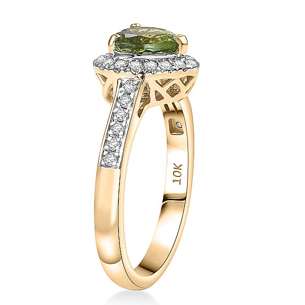 Certified & Appraised Luxoro AAA Sapo Green Tourmaline And I2 Diamond 1.40 Ctw Ring In 10K Yellow Gold