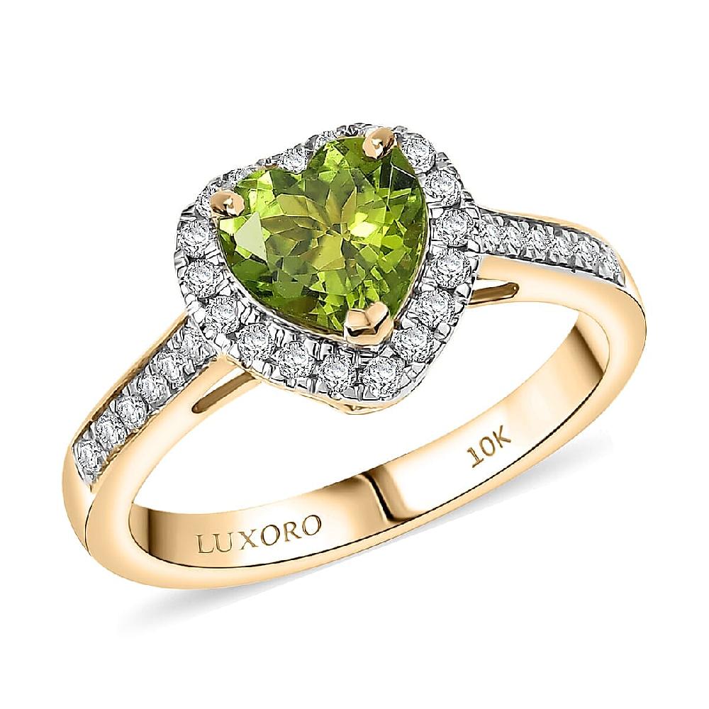 Certified & Appraised Luxoro AAA Sapo Green Tourmaline and I2 Diamond 1.40 ctw Ring in 10K Yellow Gold