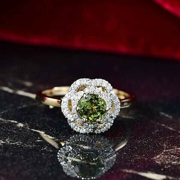 Certified & Appraised Luxoro AAA Sapo Tourmaline And I2 Diamond 1.46 Ctw Ring In 10K Yellow Gold