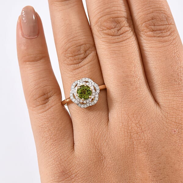 Certified & Appraised Luxoro AAA Sapo Tourmaline And I2 Diamond 1.46 Ctw Ring In 10K Yellow Gold