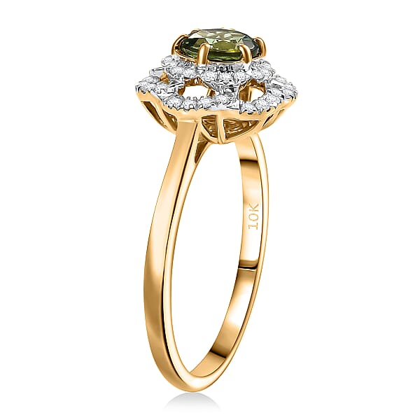 Certified & Appraised Luxoro AAA Sapo Tourmaline And I2 Diamond 1.46 Ctw Ring In 10K Yellow Gold