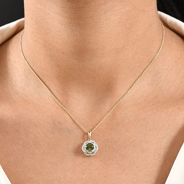 Certified & Appraised Luxoro AAA Sapo Tourmaline And I2 Diamond 1.52 Ctw Pendant Necklace 20 Inches In 10K Yellow Gold