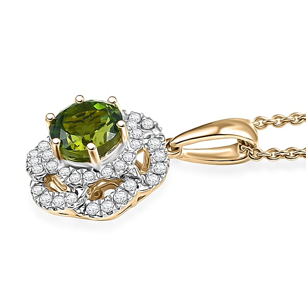 Certified & Appraised Luxoro AAA Sapo Tourmaline And I2 Diamond 1.52 Ctw Pendant Necklace 20 Inches In 10K Yellow Gold