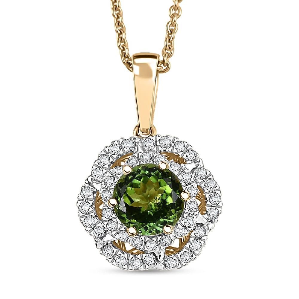 Certified & Appraised Luxoro AAA Sapo Tourmaline and I2 Diamond 1.52 ctw Pendant Necklace 20 Inches in 10K Yellow Gold