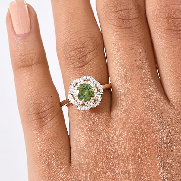 Certified & Appraised Luxoro AAA Sapo Tourmaline And I2 Diamond 1.46 Ctw Ring In 10K Yellow Gold