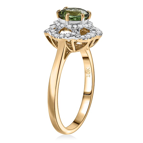 Certified & Appraised Luxoro AAA Sapo Tourmaline And I2 Diamond 1.46 Ctw Ring In 10K Yellow Gold