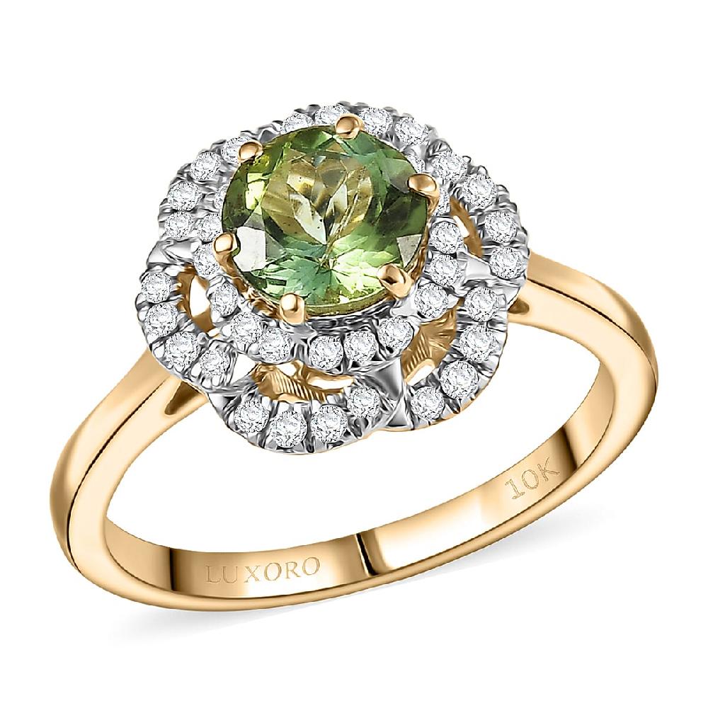 Certified & Appraised Luxoro AAA Sapo Tourmaline and I2 Diamond 1.46 ctw Ring in 10K Yellow Gold