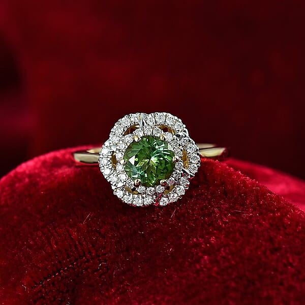 Certified & Appraised Luxoro AAA Sapo Tourmaline And I2 Diamond 1.46 Ctw Ring In 10K Yellow Gold
