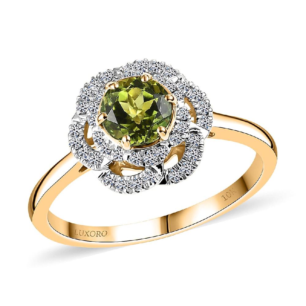 Certified & Appraised Luxoro AAA Sapo Tourmaline and I2 Diamond 1.46 ctw Ring in 10K Yellow Gold