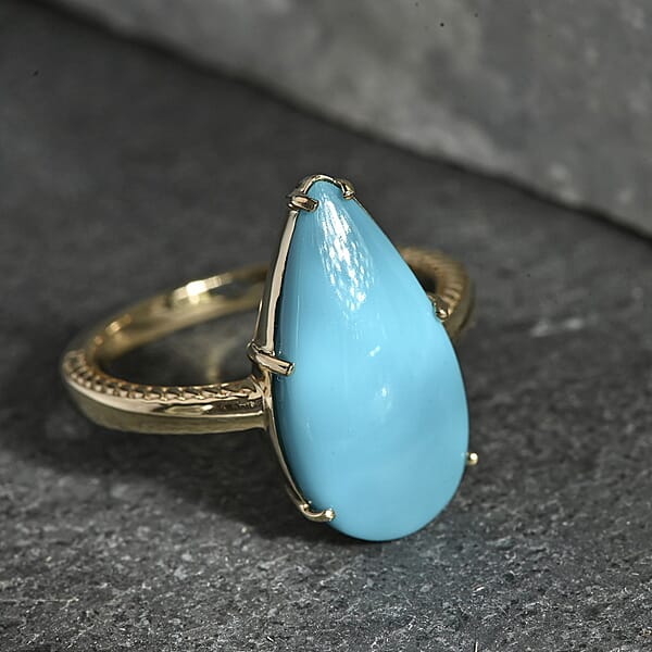 Certified & Appraised Luxoro AAA Sleeping Beauty Turquoise 6.30 Ctw Solitaire Ring In 10K Yellow Gold
