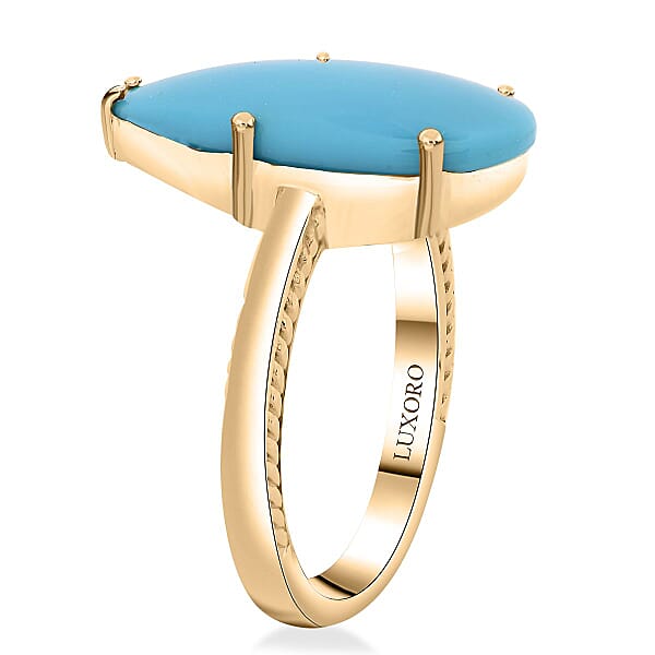 Certified & Appraised Luxoro AAA Sleeping Beauty Turquoise 6.30 Ctw Solitaire Ring In 10K Yellow Gold