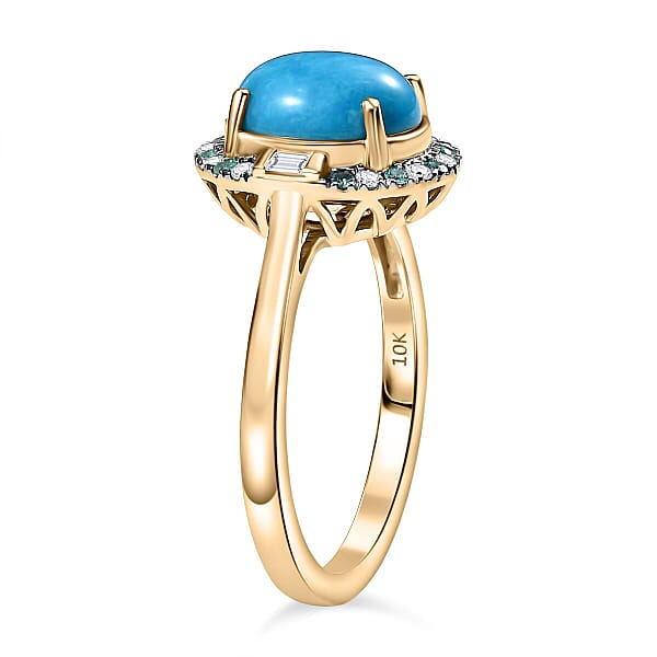 Certified & Appraised Luxoro AAA Sleeping Beauty Turquoise AAAA Paraiba Tourmaline And Diamond E-F I2 2.81 Ctw Ring In 10K Yellow Gold