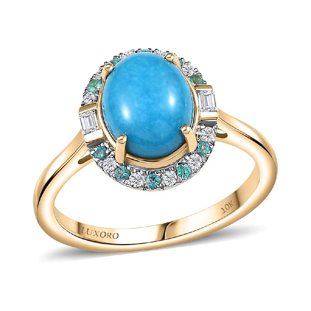 Certified & Appraised Luxoro AAA Sleeping Beauty Turquoise AAAA Paraiba Tourmaline and Diamond E-F I2 2.81 ctw Ring in 10K Yellow Gold