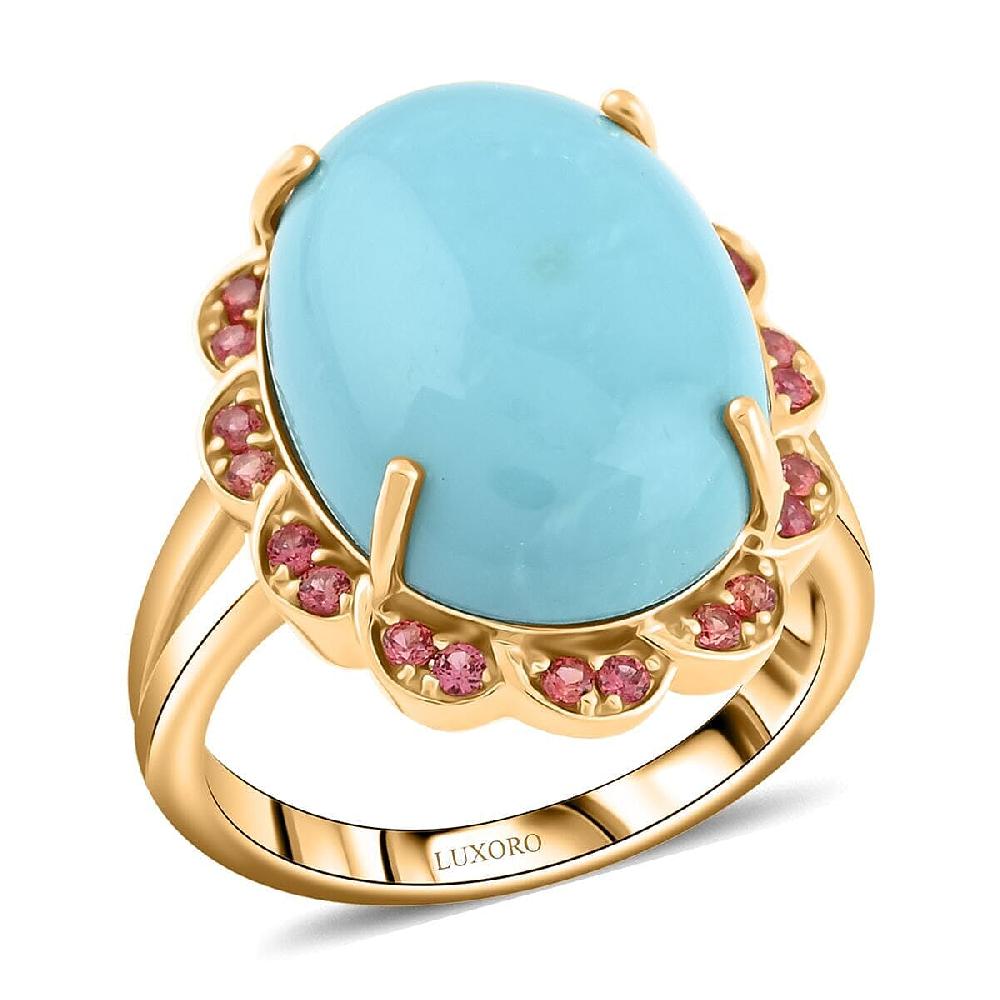 Certified & Appraised Luxoro AAA Sleeping Beauty Turquoise and Padparadscha Sapphire 9.75 ctw Ring in 10K Yellow Gold 6.15 Grams