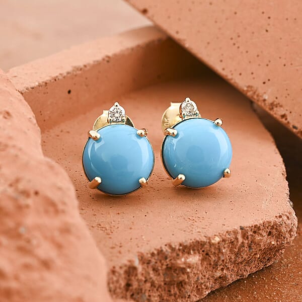 Certified & Appraised Luxoro AAA Sleeping Beauty Turquoise And G-H I2 Diamond 4.00 Ctw Earrings In 10K Yellow Gold