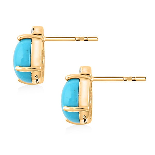 Certified & Appraised Luxoro AAA Sleeping Beauty Turquoise And G-H I2 Diamond 4.00 Ctw Earrings In 10K Yellow Gold
