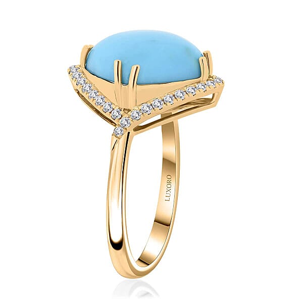 Certified & Appraised Luxoro AAA Sleeping Beauty Turquoise And I2 Diamond 5.00 Ctw Ring In 10K Yellow Gold