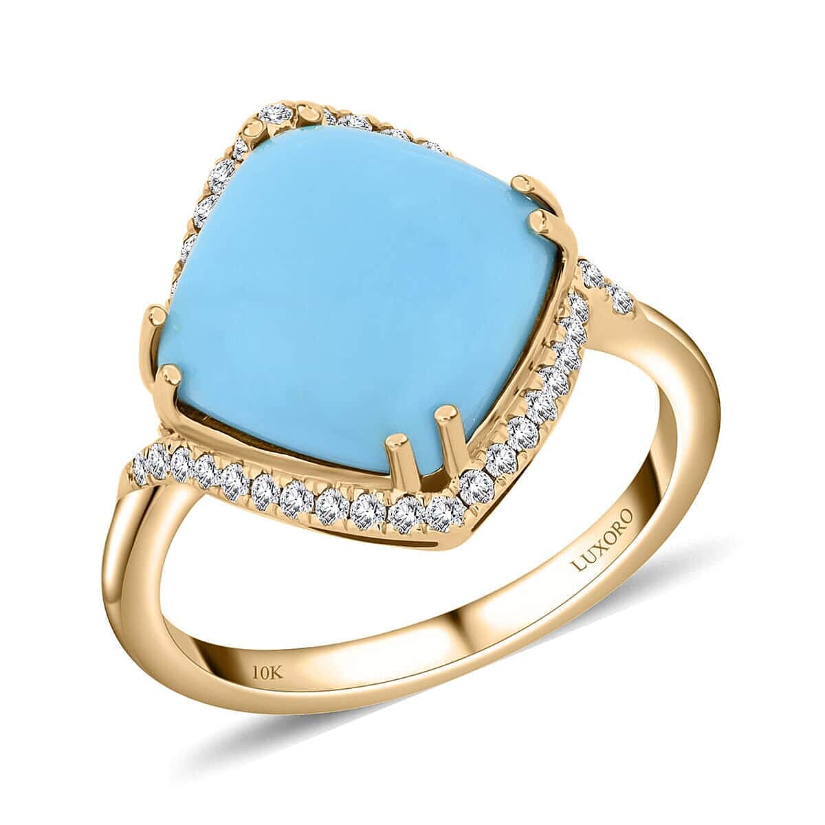 Certified & Appraised Luxoro AAA Sleeping Beauty Turquoise and I2 Diamond 5.00 ctw Ring in 10K Yellow Gold