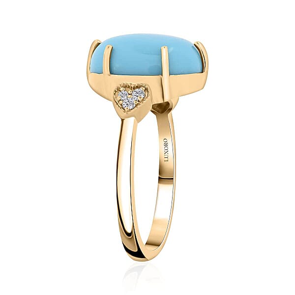 Certified & Appraised Luxoro AAA Sleeping Beauty Turquoise And I2 Diamond 4.50 Ctw Ring In 10K Yellow Gold