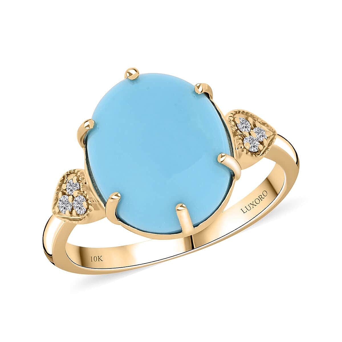 Certified & Appraised Luxoro AAA Sleeping Beauty Turquoise and I2 Diamond 4.50 ctw Ring in 10K Yellow Gold