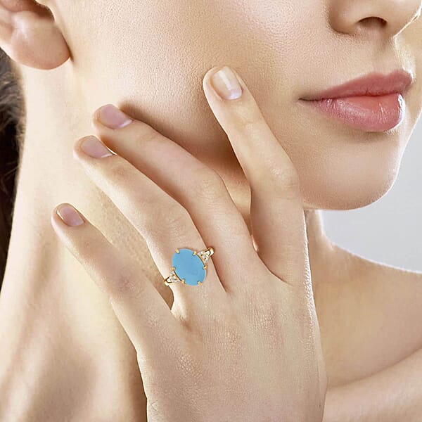 Certified & Appraised Luxoro AAA Sleeping Beauty Turquoise And I2 Diamond 5.00 Ctw Ring In 10K Yellow Gold