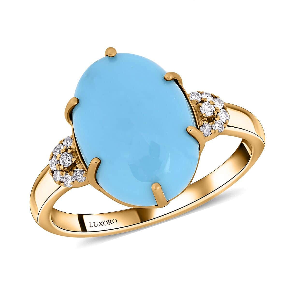 Certified & Appraised Luxoro AAA Sleeping Beauty Turquoise and I2 Diamond 5.00 ctw Ring in 10K Yellow Gold